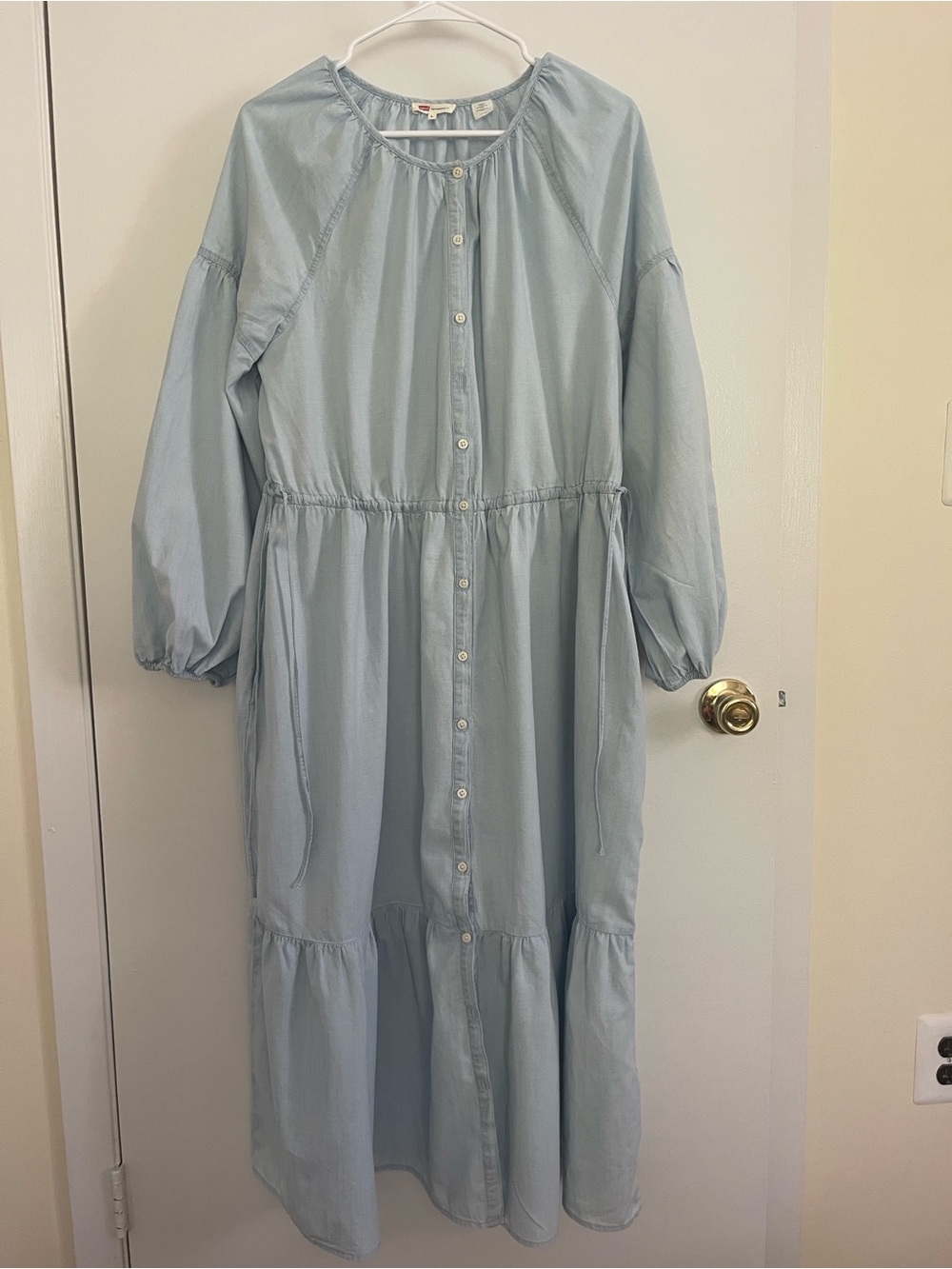 Levi's Light Blue Button-Front Peasant long dress